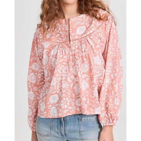 Marea Long Sleeve Georgia Button Up Top Womens Small Orange Floral Boho Cotton - Picture 1 of 9